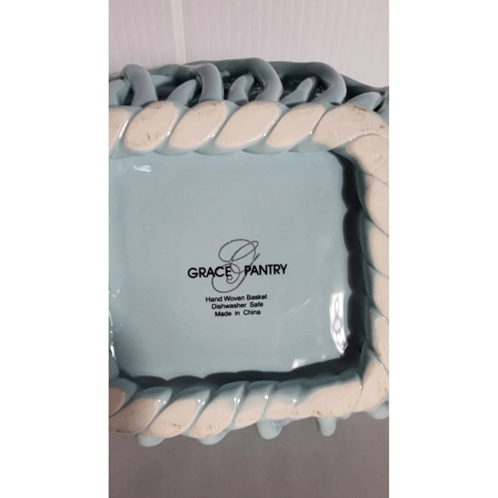 Grace Pantry Hand Woven Ceramic Basket Blue Pastel‎ Decorative Trinket Candy